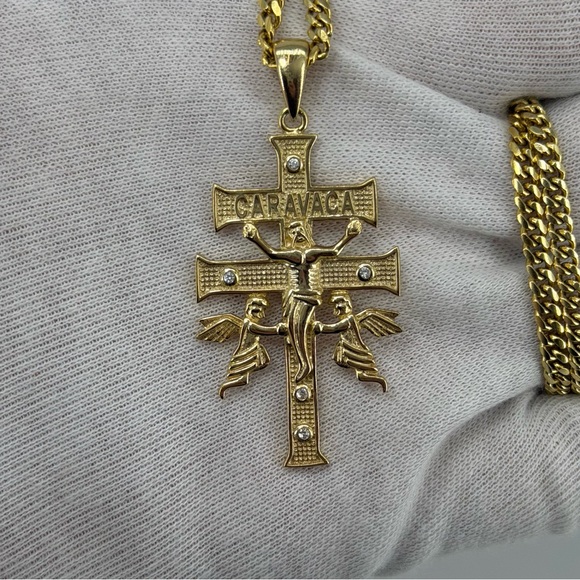 925 Sterling Silver 18K Gold Plated Caravaca Cross Pendant Crucifix 8g Religious